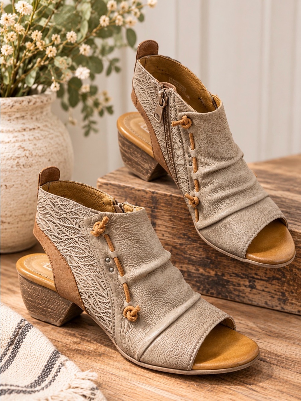 Miz Mooz Celia Ruched Leather Peep Toe Bootie
